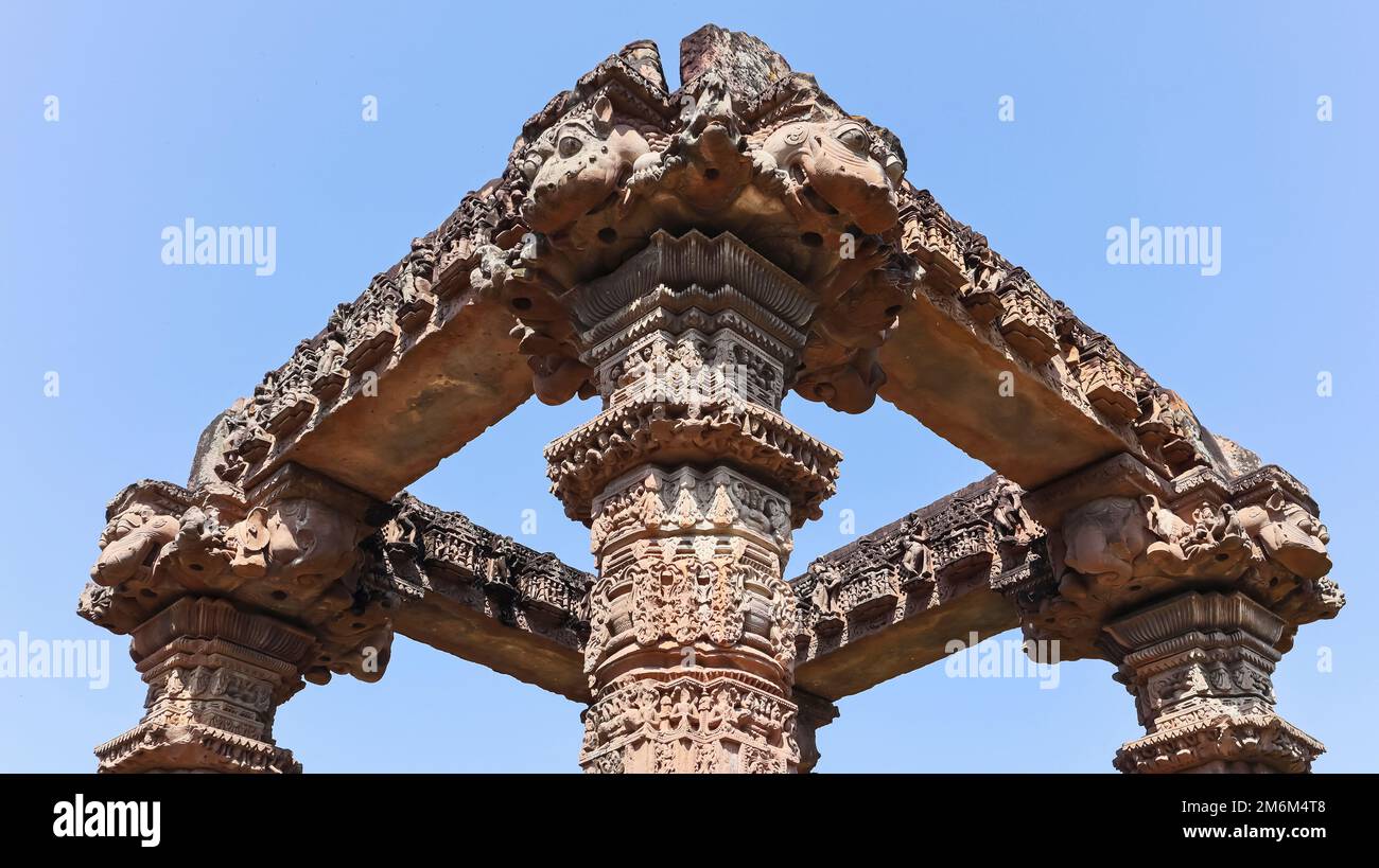 Carving Detail Von Hindola Toran, Gyaraspur, Vidisha, Madhya Pradesh, Indien. Stockfoto