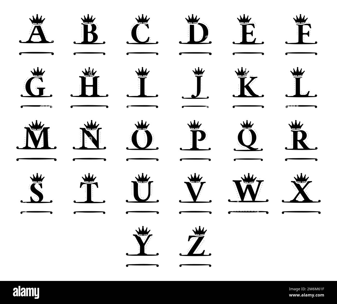 Königliche Buchstaben mit Krone, Namensmonogramm. Elegantes Logo mit Initialen von Markennamen. Stockfoto