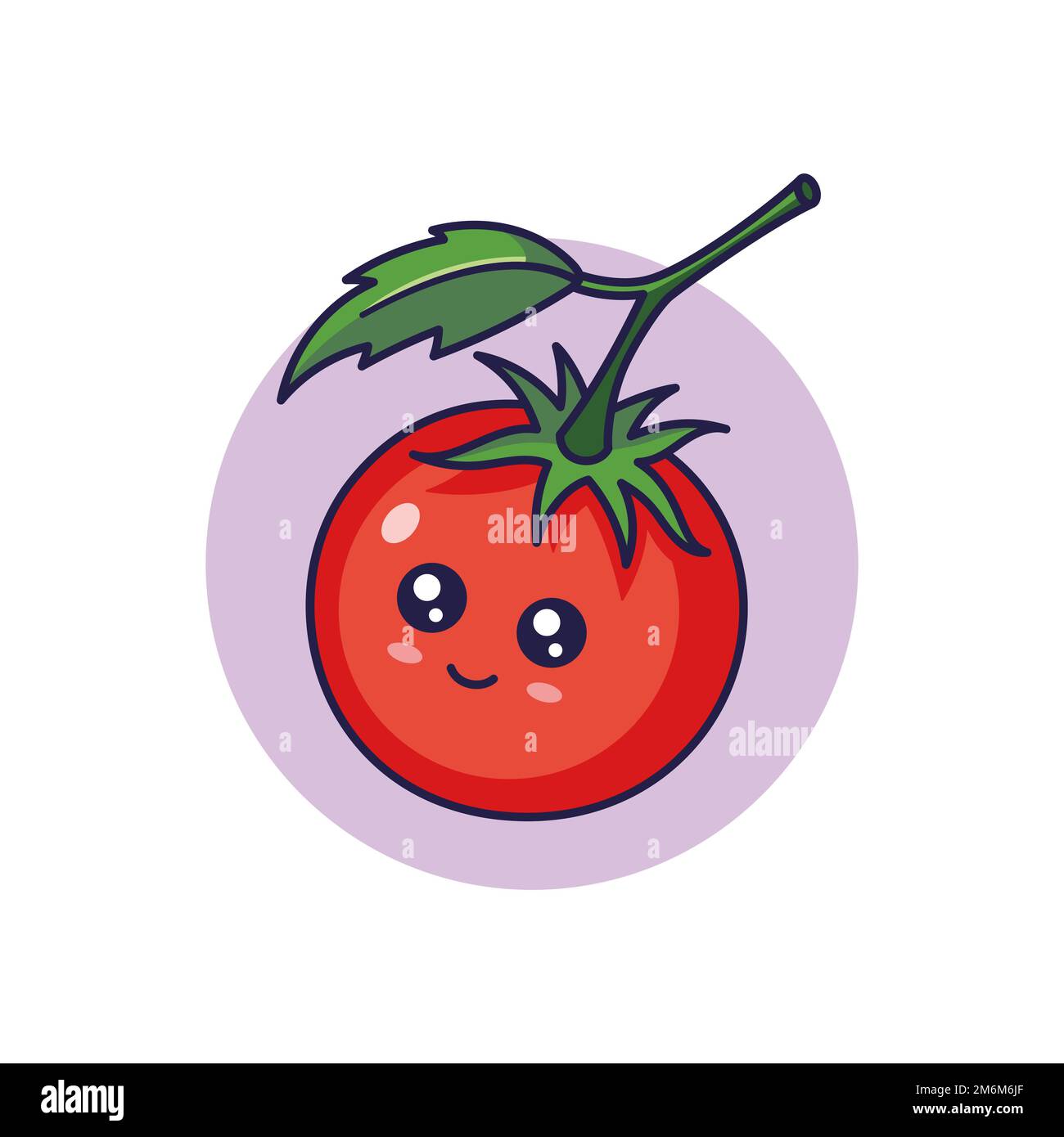 Niedliche Kawaii Tomato Cartoon Icon Illustration. Flaches Symbol für Lebensmittel Gemüse, isoliert auf weißem Hintergrund. Tomatencharakter, Maskottchen im Doodle-Stil. Aufdruck für Kinderbekleidung. Stock Vektor