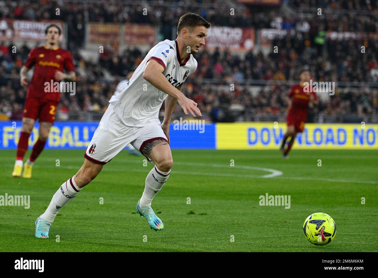 Stefan Posch (Bologna FC) Während der Italienischen Fußballmeisterschaft Am 04. Januar 2023 Im Olimpic-Stadion in Rom Ein 2022/2023:1-Spiel zwischen AS Roma und Bologna FC. Stockfoto