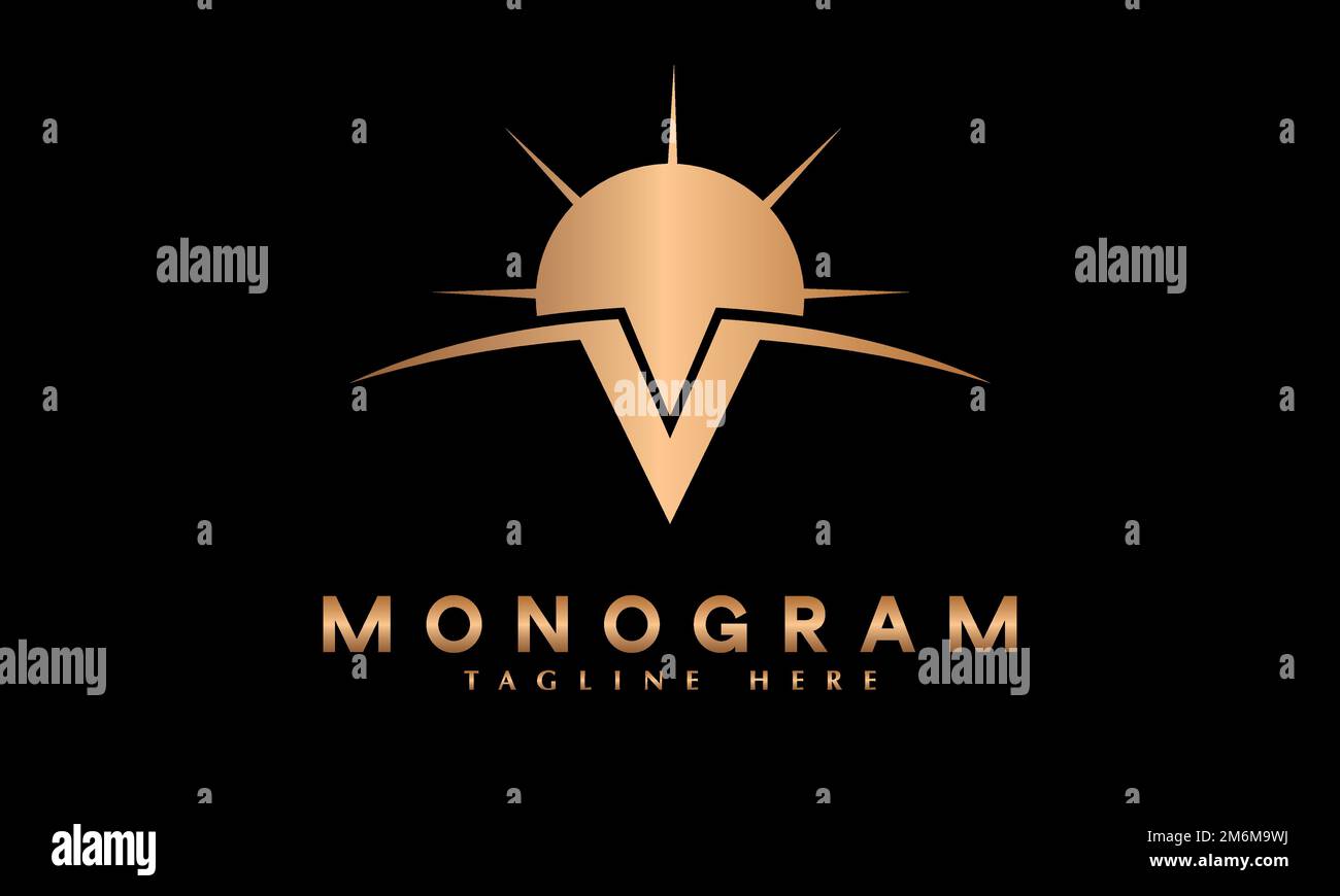 Abstraktes Monogramm-Vektor-Logo mit Buchstabe V und Schriftart Morning Sunshine Stock Vektor