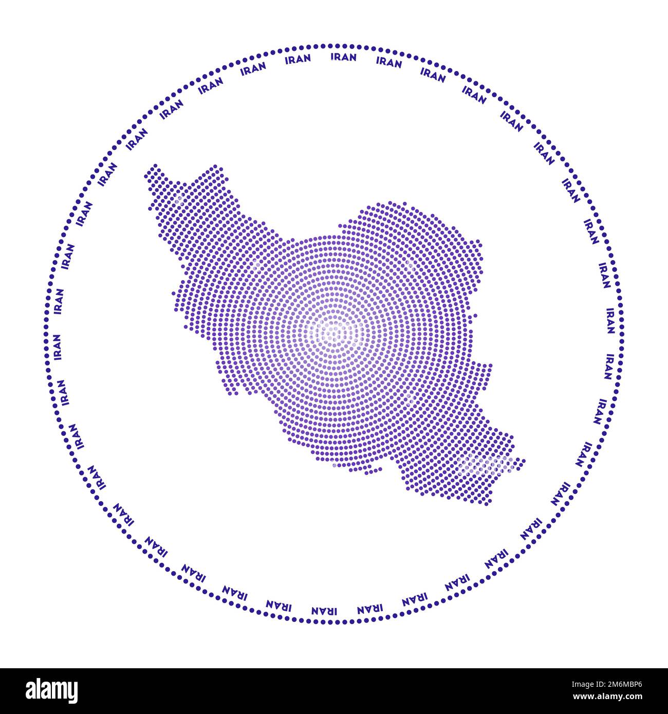 Iranisches Rundlogo. Digitale Form des Iran in gepunktetem Kreis mit Ländernamen. Technisches Symbol des Landes mit abgestuften Punkten. Kreative Vektorbeleuchtung Stock Vektor