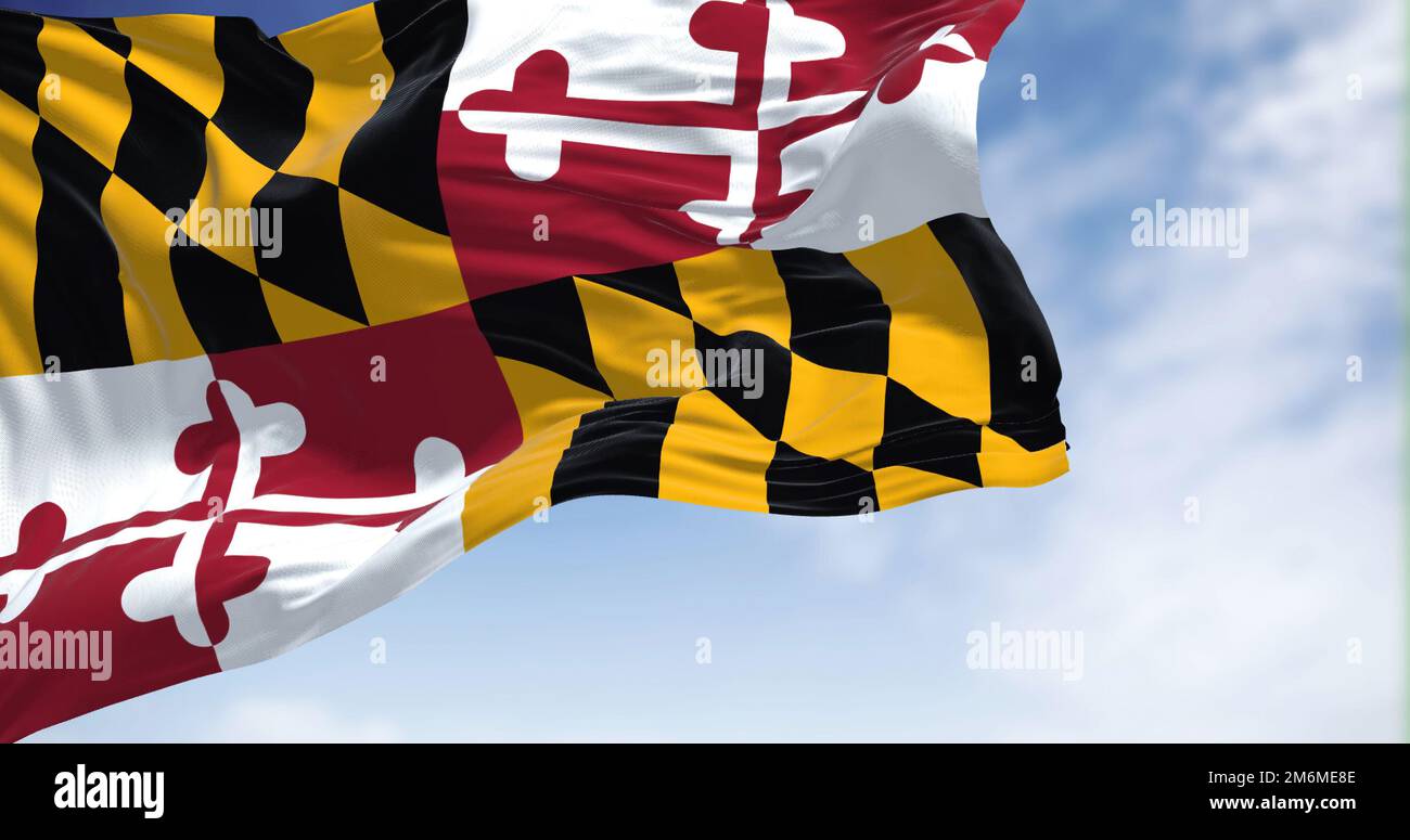 Die US-Staatsflagge von Maryland winkt im Wind Stockfoto