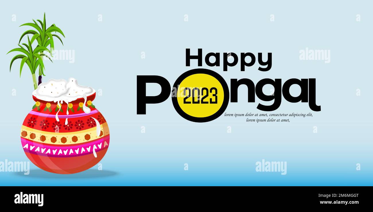 Illustration des Happy Pongal Holiday Harvest Festival in Südindien. Stock Vektor