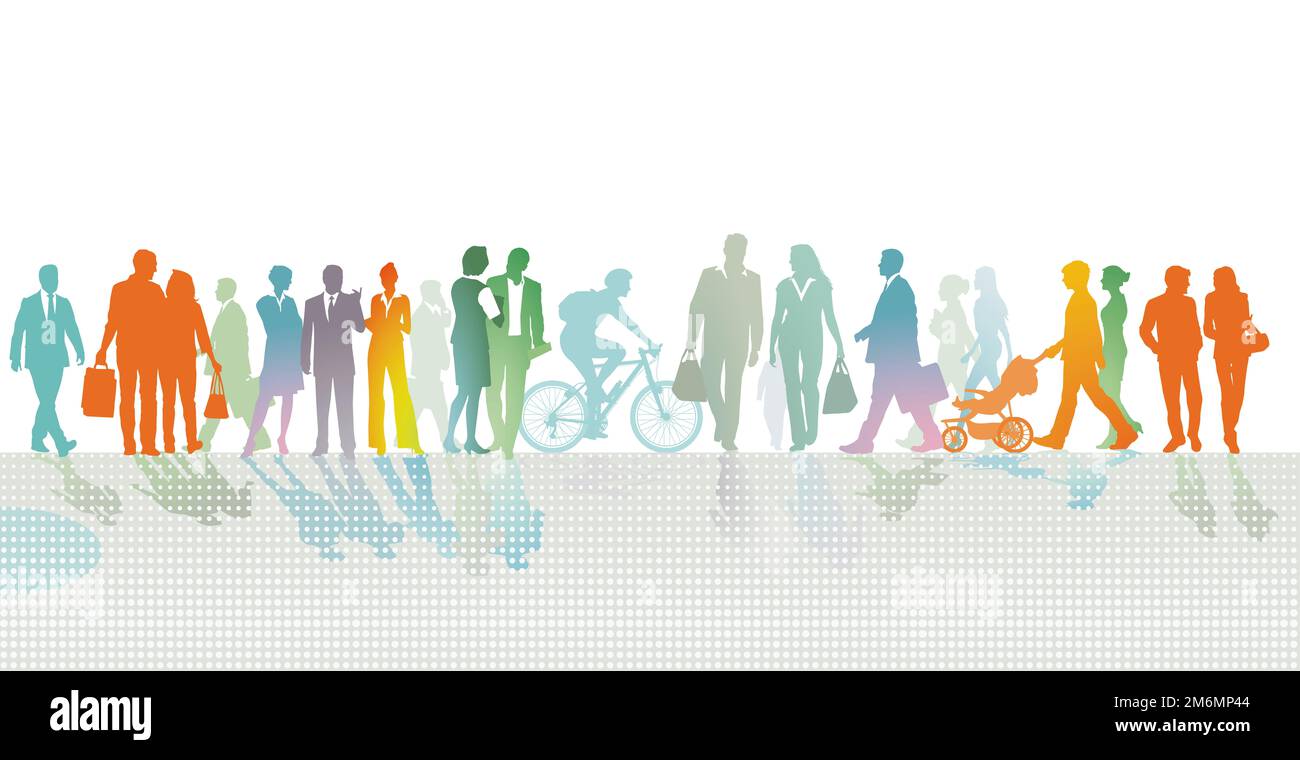 Eine große bunte Gruppe von Menschen zusammen, auf weißem Hintergrund. Illustration Stockfoto