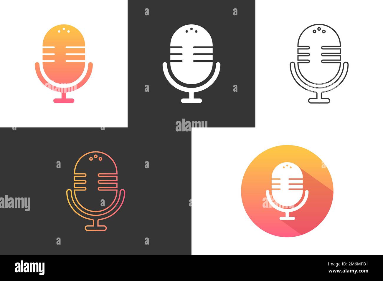 Musikaufnahmestudio Mic Buntsymbol Logo-Vektor-Illustration Set Stock Vektor
