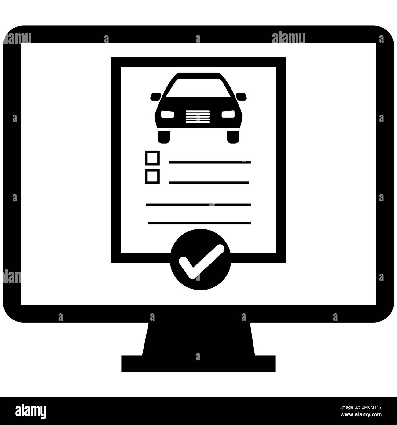 Autohistorie auf weißem Hintergrund. Symbol für Online-Prüfung. Autogeschichte-Schild. Dokument des Fahrzeug-Inspektionsberichts auf Computerlogo genehmigt. Flacher Styl Stockfoto