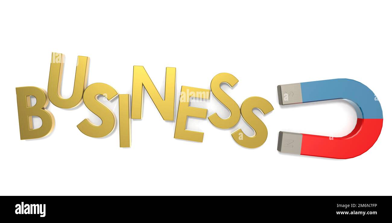 Magnet zieht das Alphabet an, um ein Geschäftswort zu bilden Stockfoto