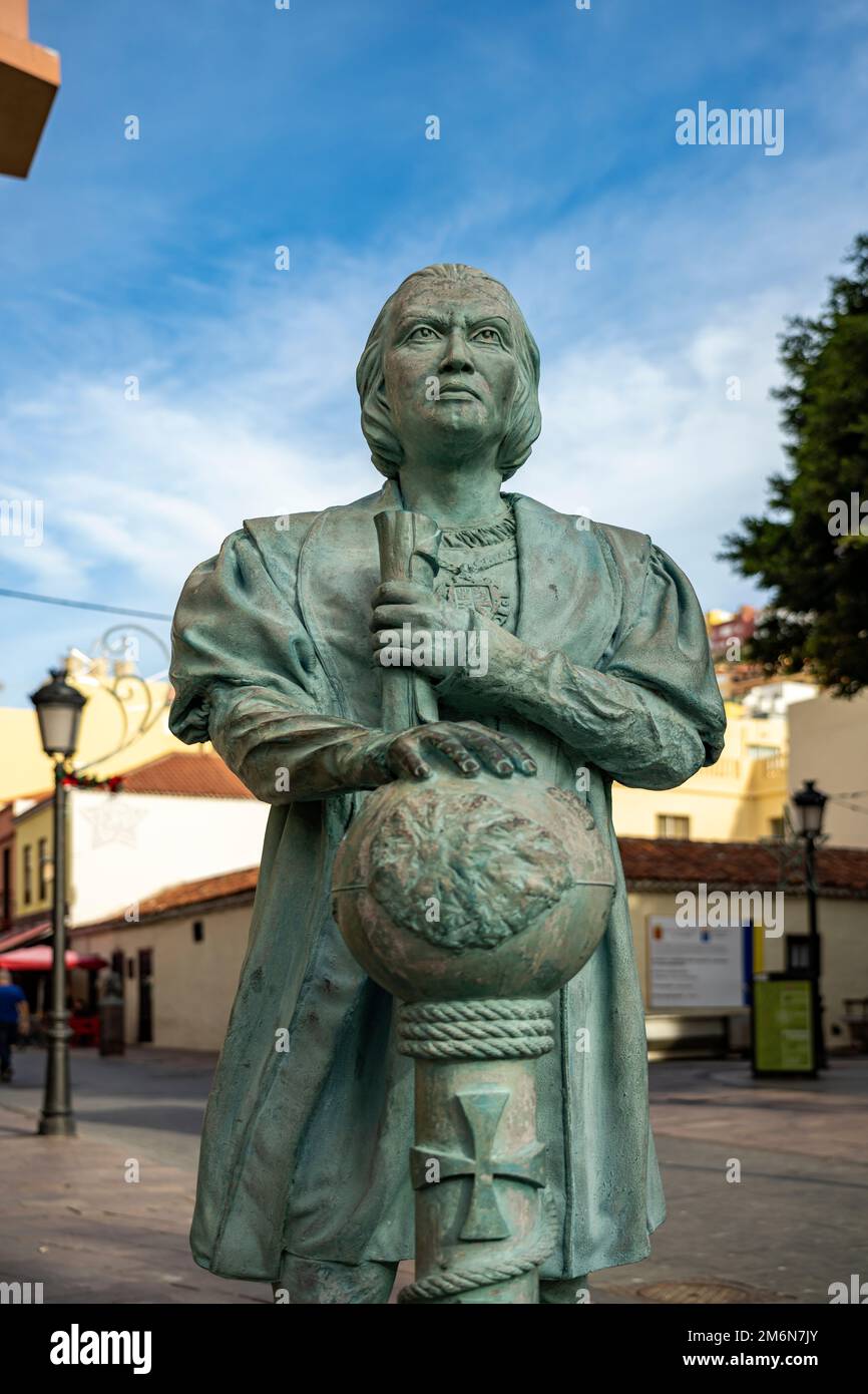 Denkmal für Christoph Kolumbus in der Inselhauptstadt San Sebastian de La Gomera, La Gomera, Kanarische Inseln, Spanien, Europa | Denkmal für Chr Stockfoto