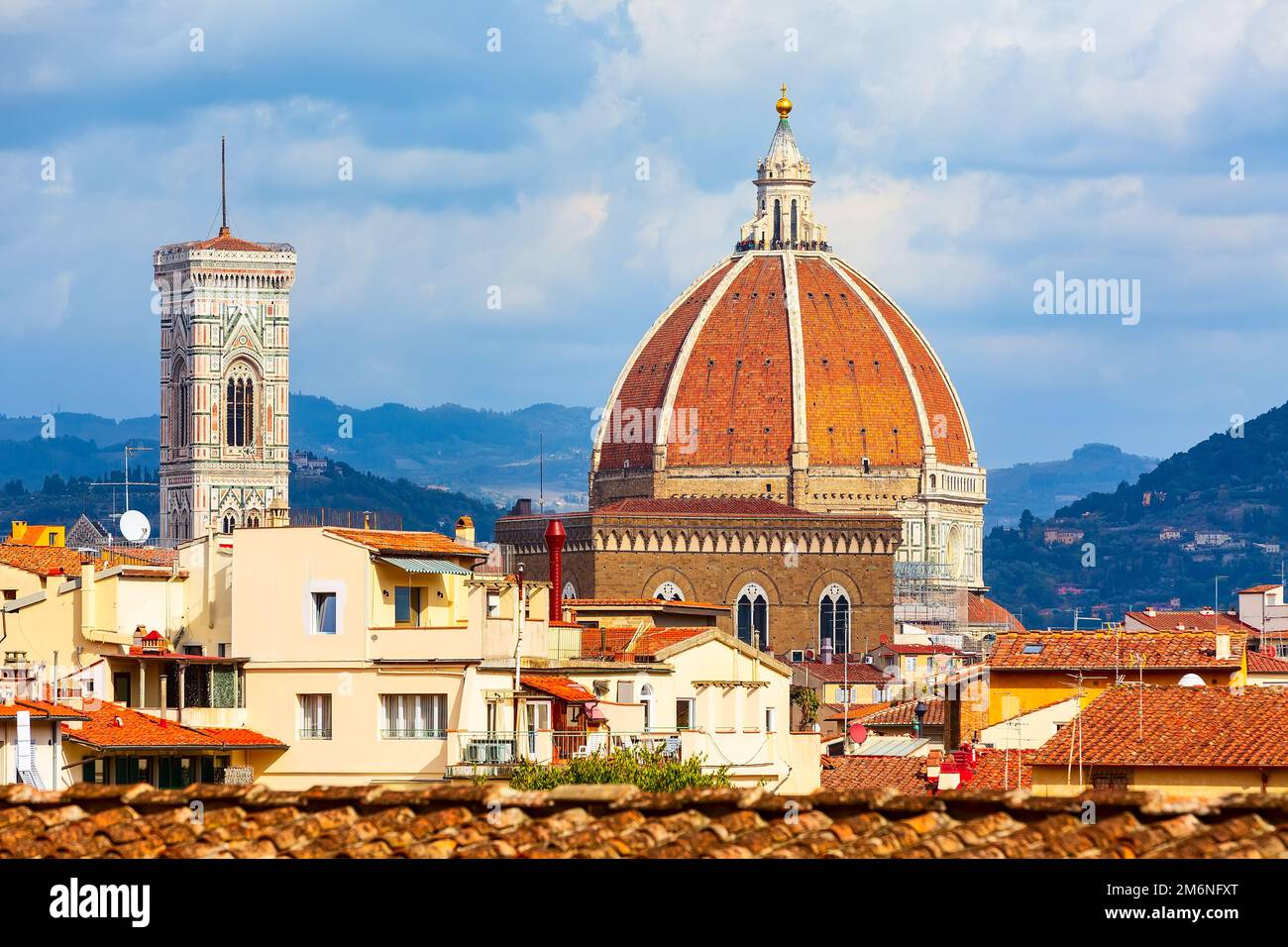 Luftaufnahme, Türme von Florenz, Italien mit Dom Stockfoto