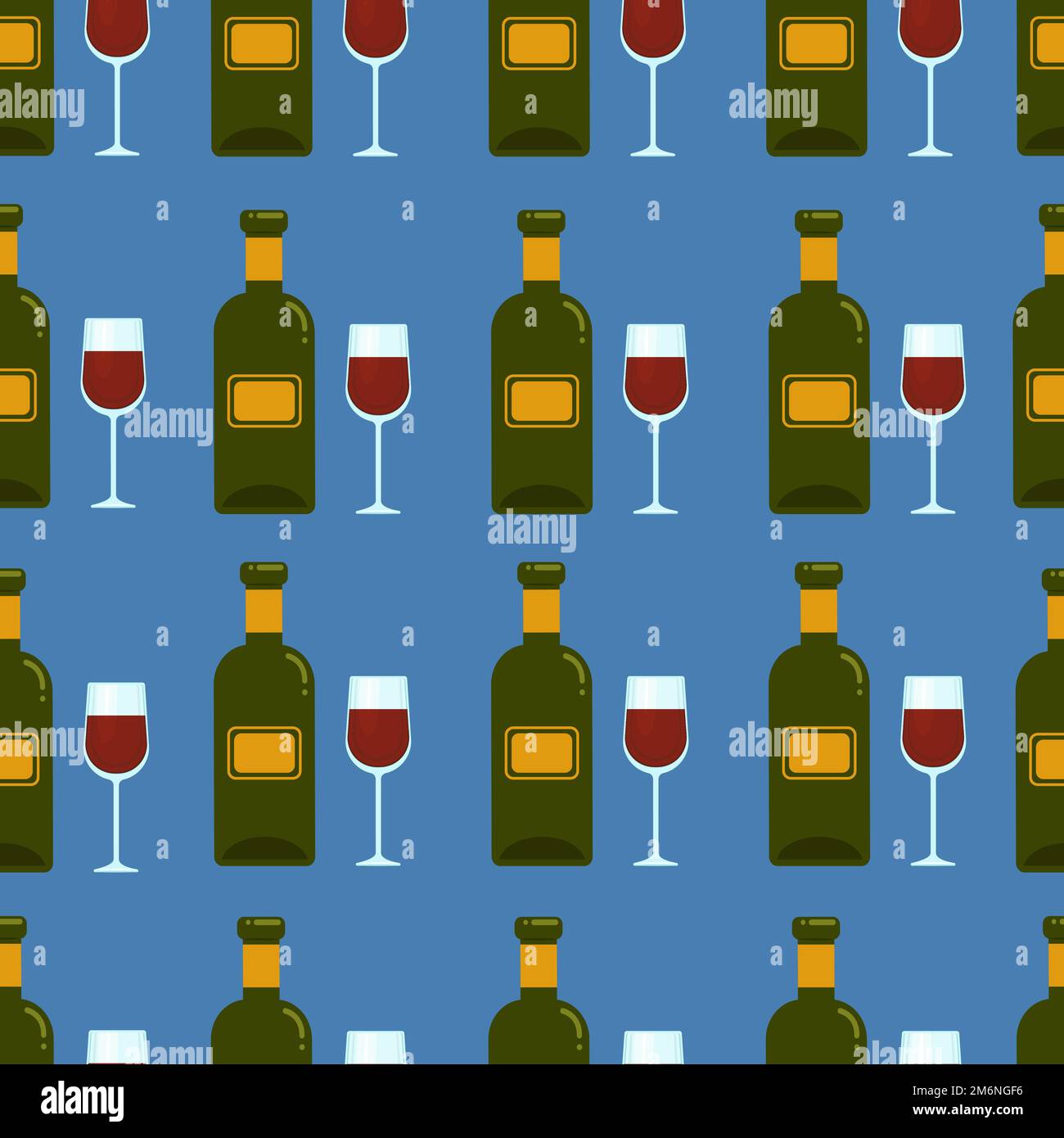 Flasche und Glas Rotwein, nahtloses Muster, Vektor-Hintergrund mit Alkohol. Stock Vektor