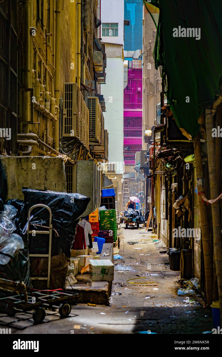 Hong Kong Wolkenkratzer Alley Zurück Stockfoto