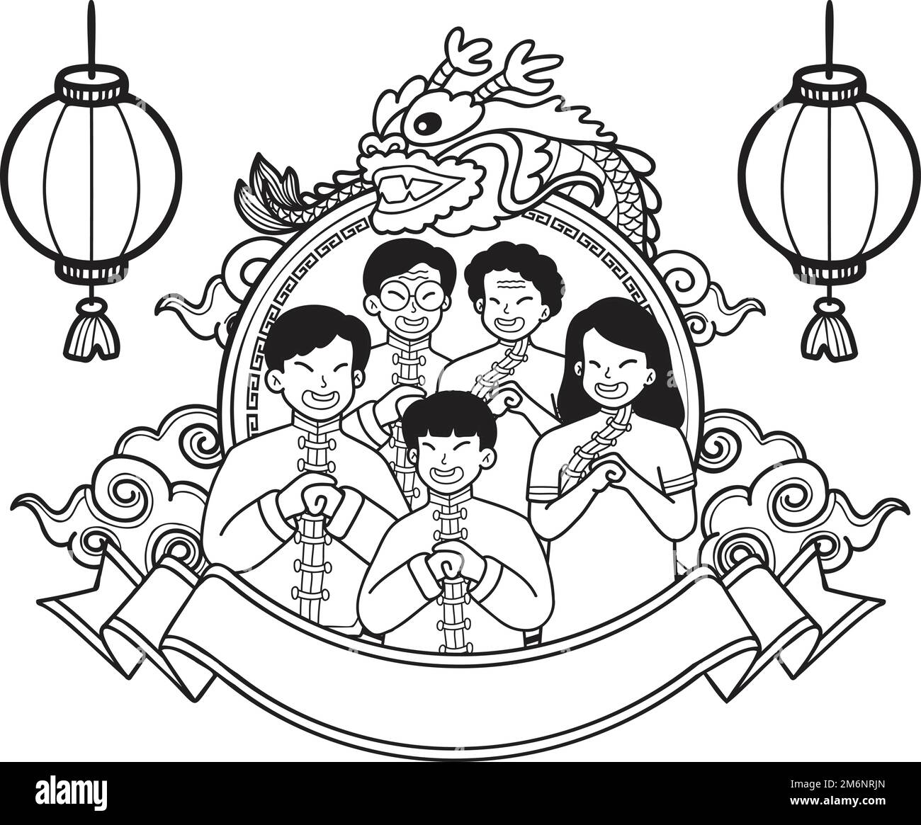 Handgemalte Illustration des chinesischen Neujahrs und der chinesischen Familie isoliert im Hintergrund Stock Vektor