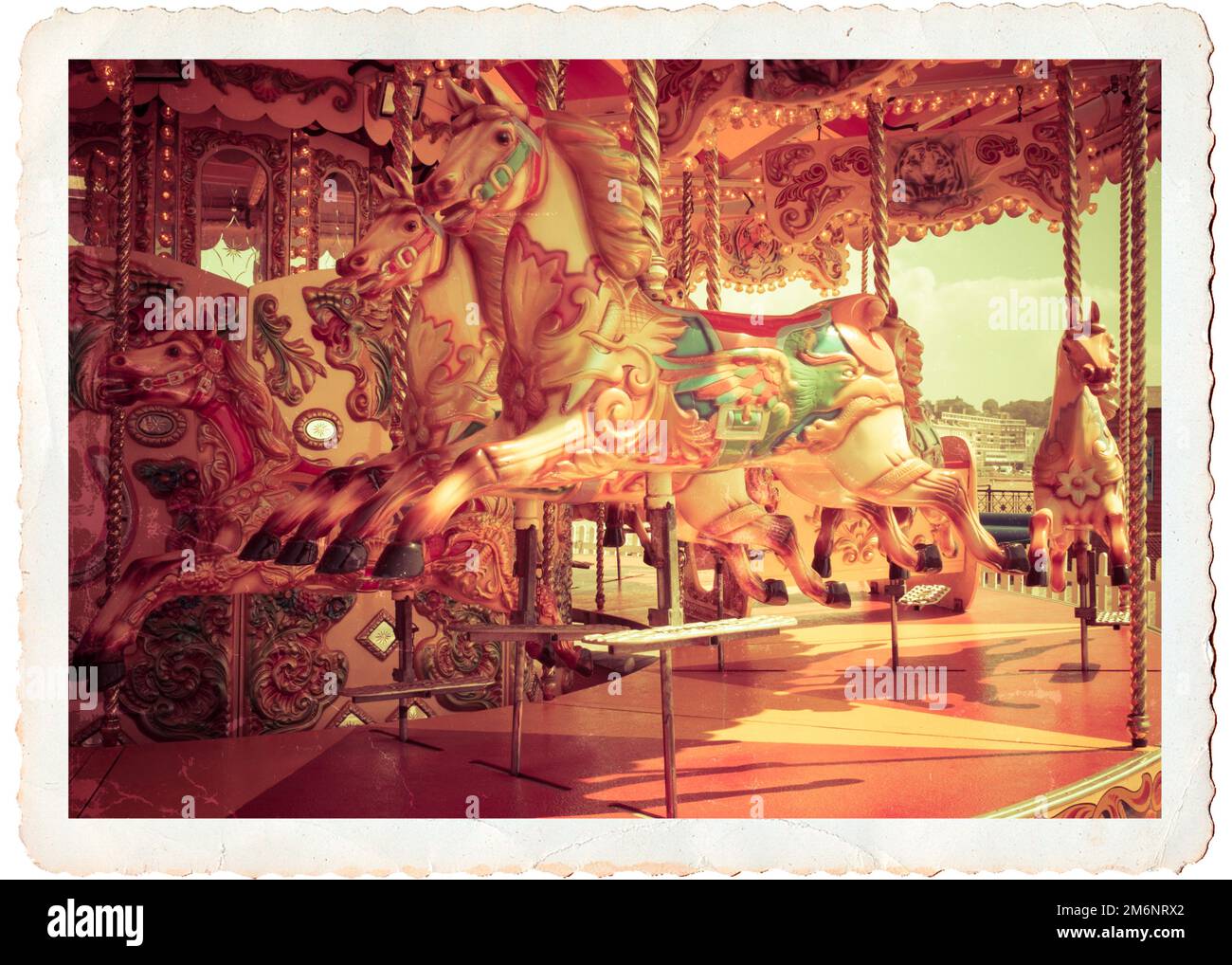 Bild im Vintage-/Retro-Stil einer „Merry Go Round“-Runde Stockfoto