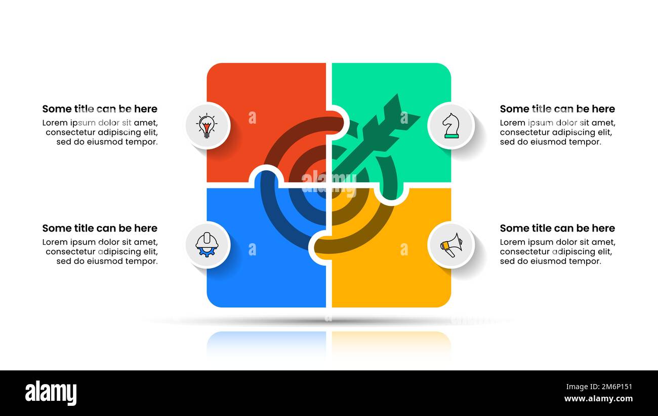 Infografik-Vorlage mit Symbolen und 4 Optionen oder Schritten. Puzzle. Kann für Workflow-Layout, Diagramm, Banner, webdesign verwendet werden. Vektorgrafik Stock Vektor