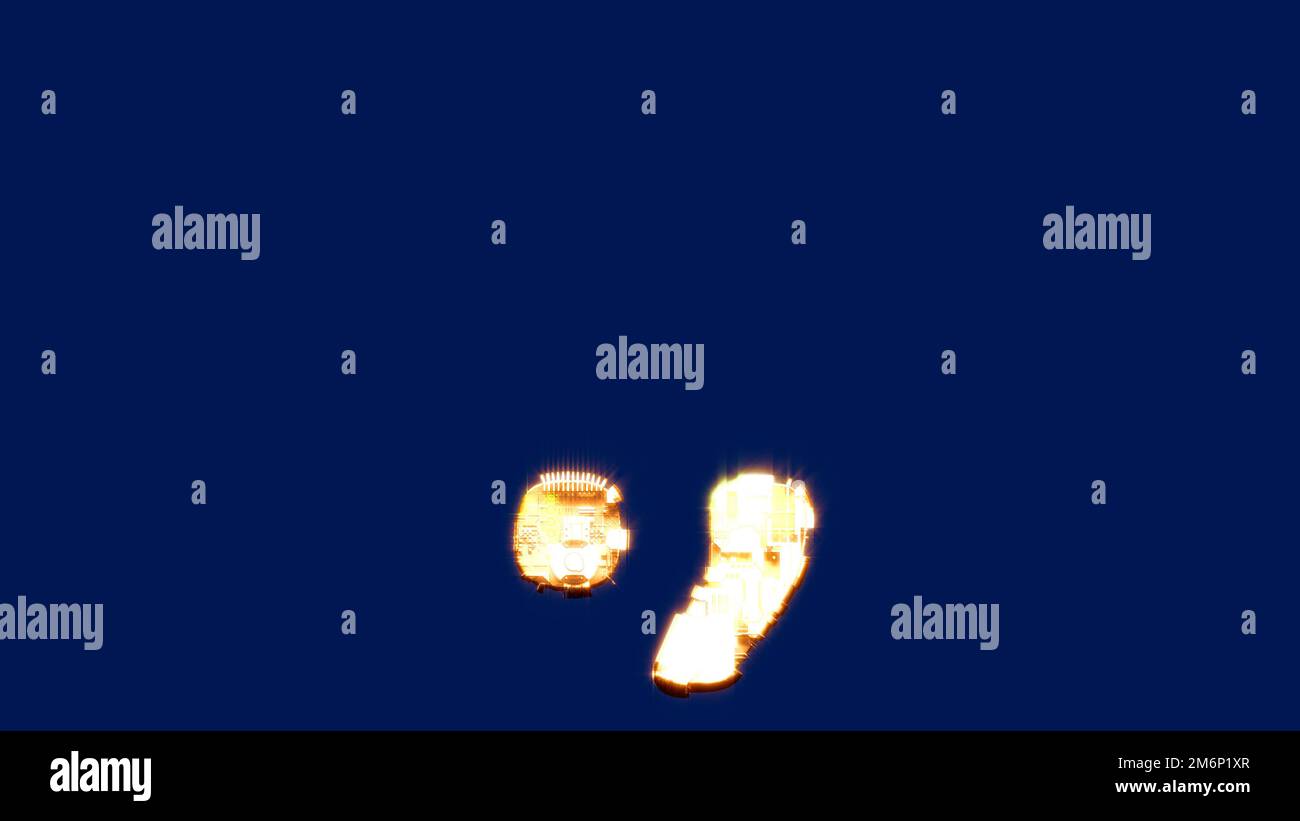 Punkt (Punkt) und Komma, Innovation leuchtend orange Cyber Punk Schriftart auf blauem Bildschirm, isoliert - Objekt 3D Abbildung Stockfoto