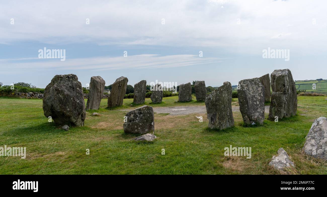 Ein Panoramablick auf den Drombeg Stone Circle in der Grafschaft Cork in Irland Stockfoto