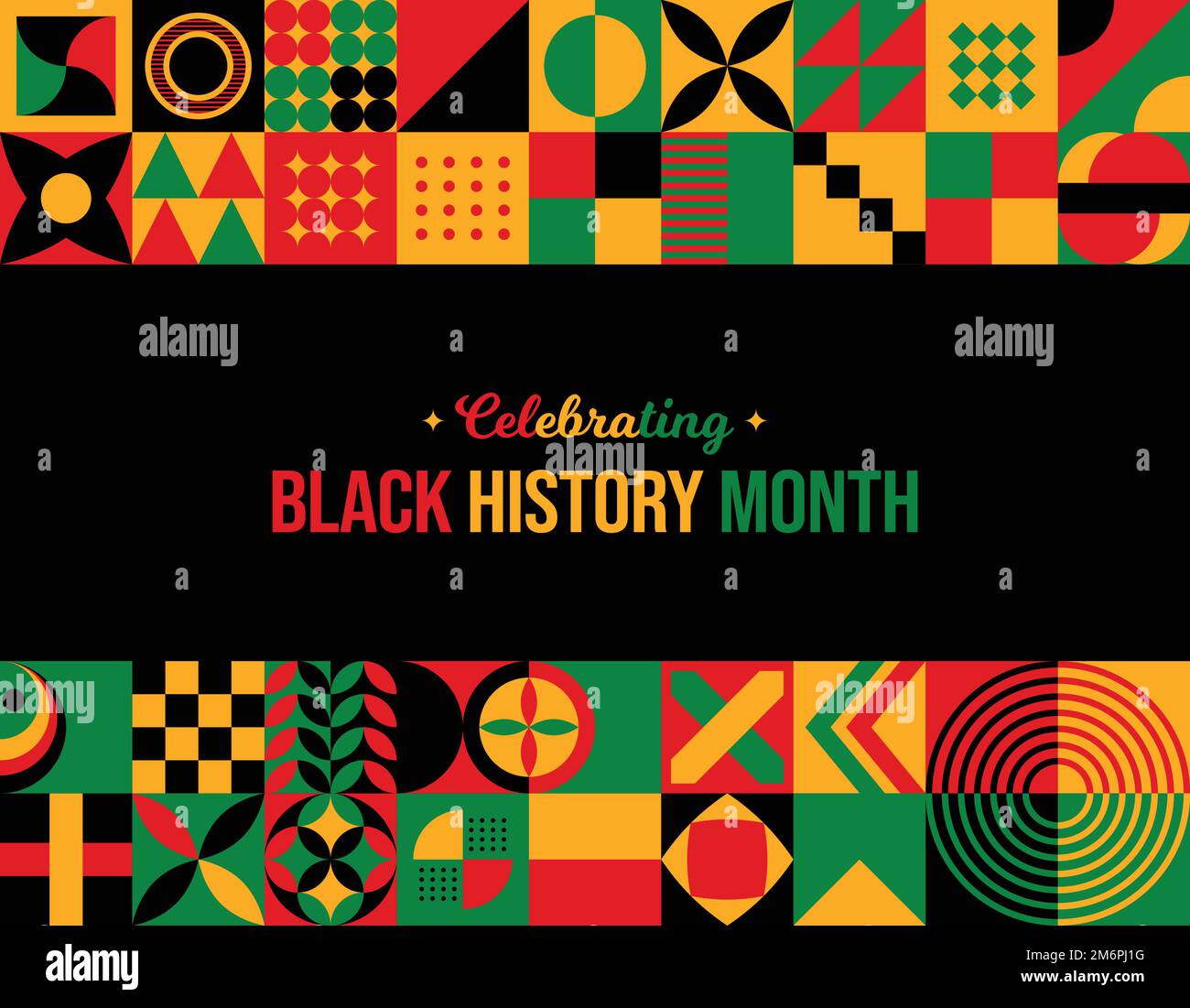 Wir Feiern Den Black History Month Abstract Background. Poster zur Bewusstseinsfeier im Februar. Vektordarstellung für Websiteüberschrift-Banner. Neo Geometrisch Stock Vektor