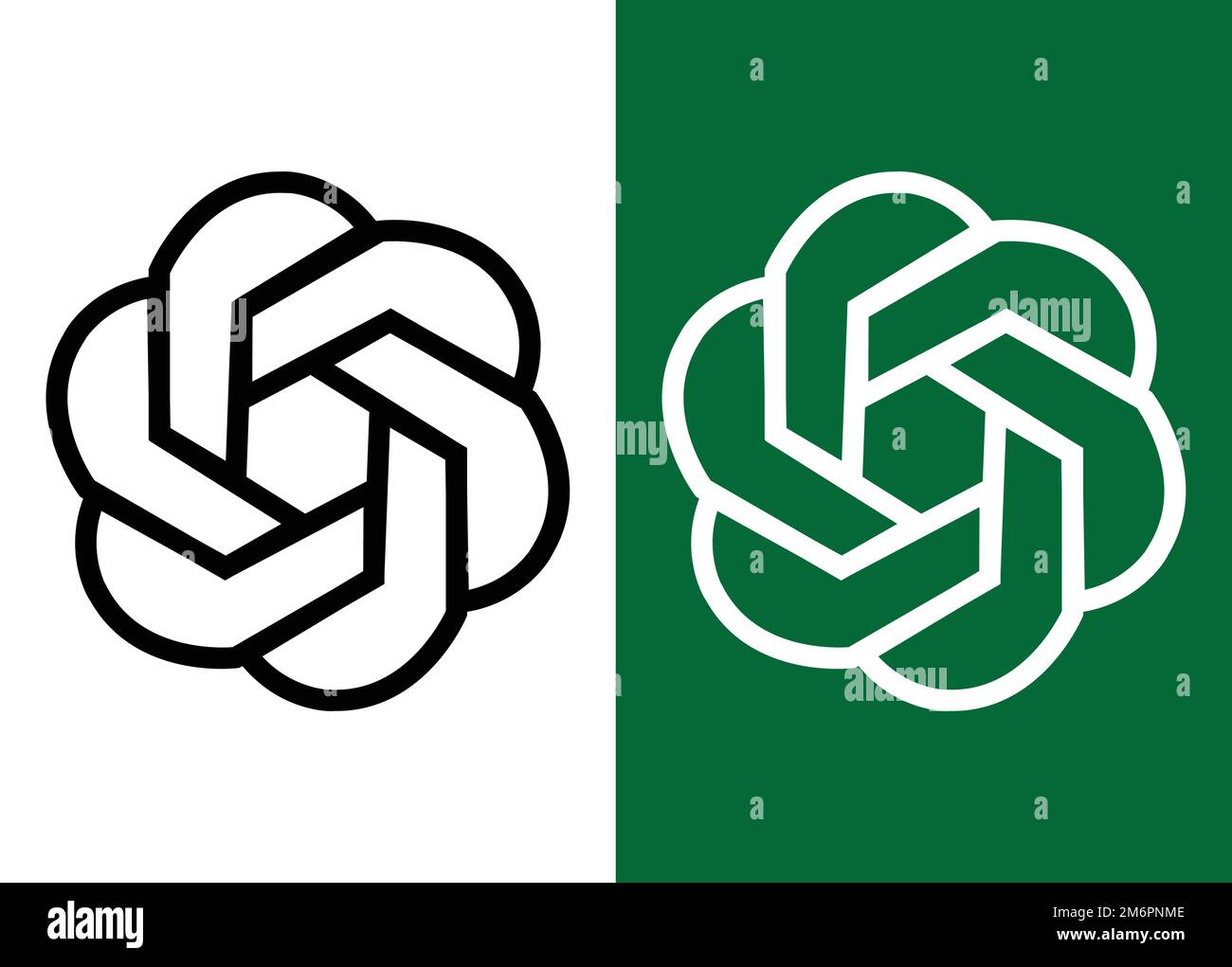 Vektor des ChatGPT-Logo-Symbols im eps 8-Format. Schwarzes ChatGPT-Logo und weißes Logo auf schwarzem Hintergrund. Chat gpt ist ein offenes, artikuliertes Chat bot-System. Stock Vektor