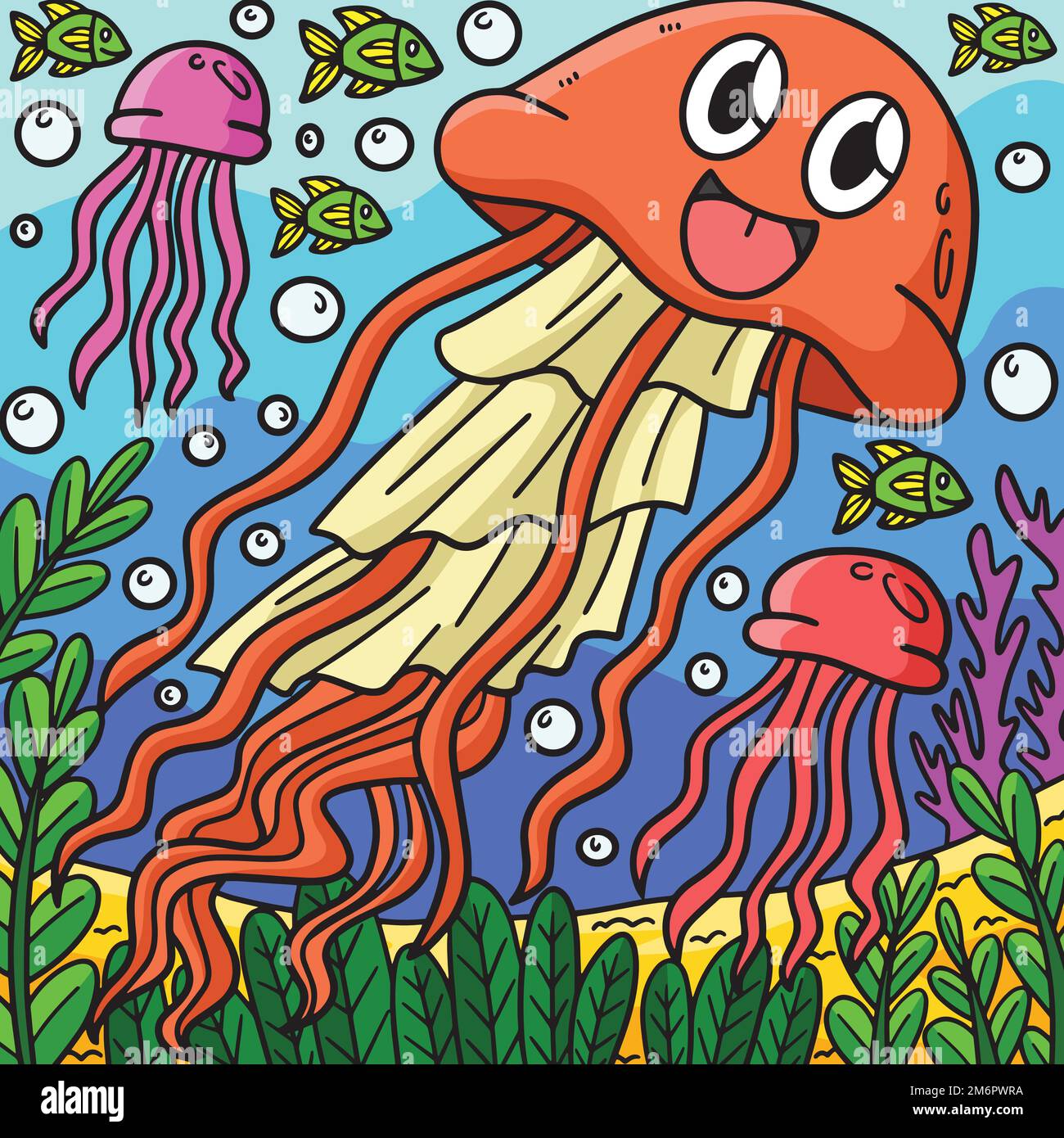 Quallen Meerestier Farbige Cartoons Stock Vektor