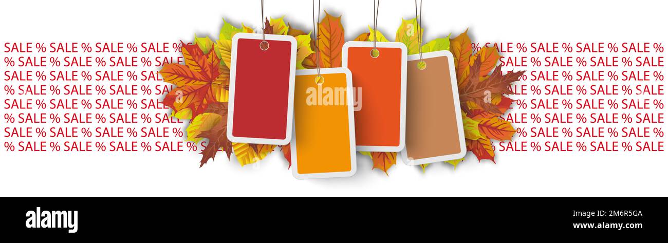 Price Stickers Sale – Herbstlaub – Lange Kopfzeile Stockfoto