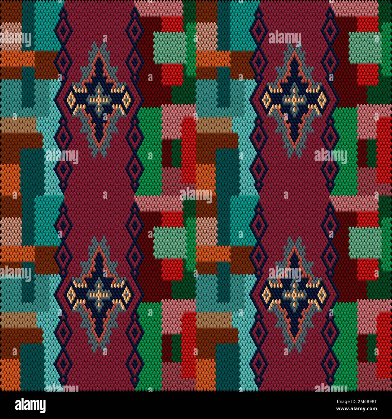 Ornament, Mosaik, ethnisch, Volksmuster. Er ist in hellen, saftigen, perfekt passenden Farben hergestellt. Stock Vektor