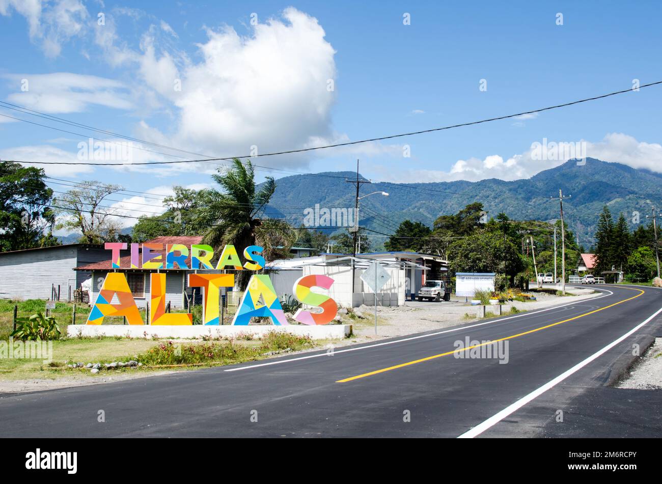 Willkommensschild im Highlands District, Chiriqui Province, Panama Stockfoto