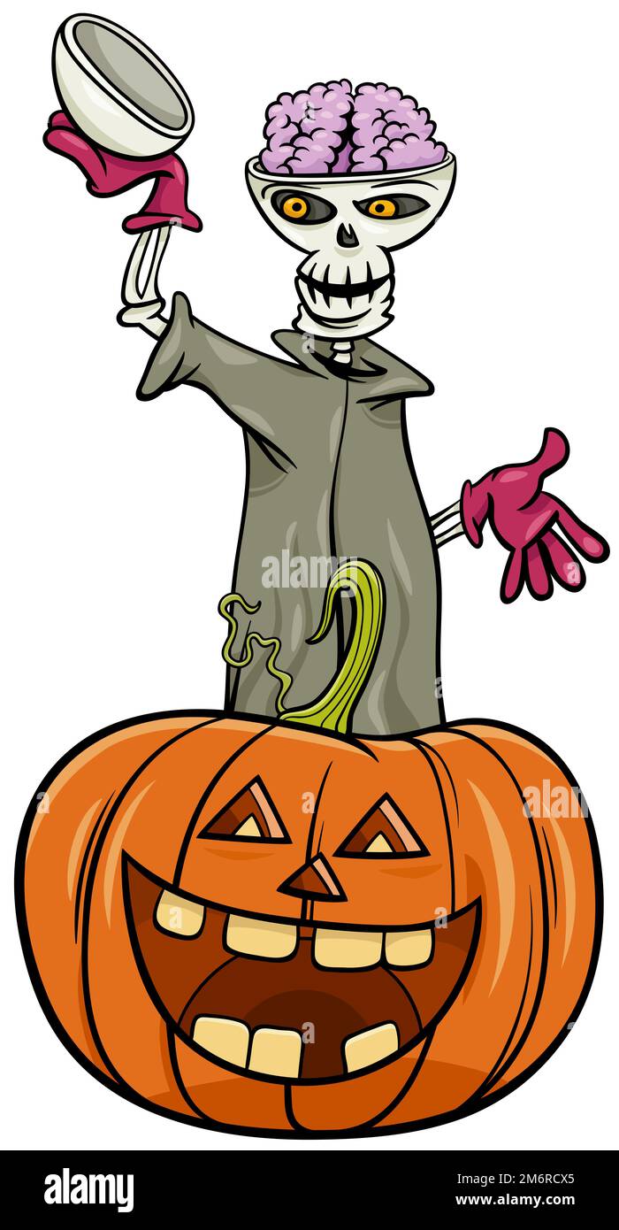 Cartoon-Skelettfigur mit Halloween-Kürbis Stockfoto