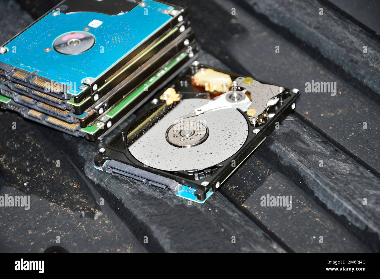 Images von 2,5-Zoll-Festplatten mit rotierender Festplatte werden heute noch häufig verwendet. Stockfoto