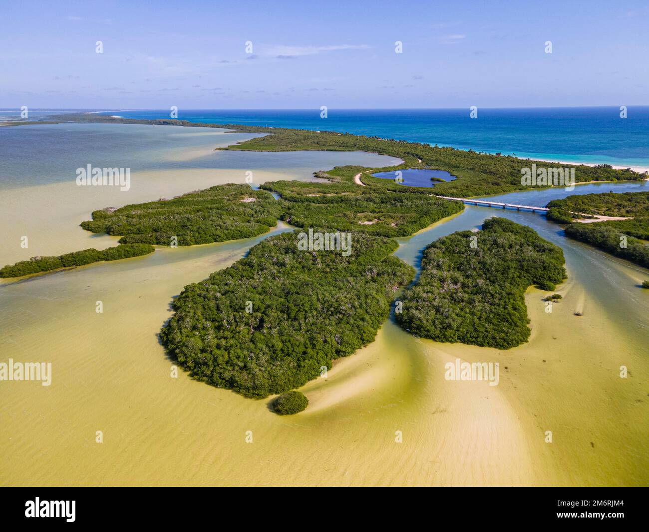 Luftfahrt zum UNESCO-Weltkulturerbe Biosphärenreservat Sian Ka'an Biosphärenreservat, Quintana Roo, Mexiko Stockfoto