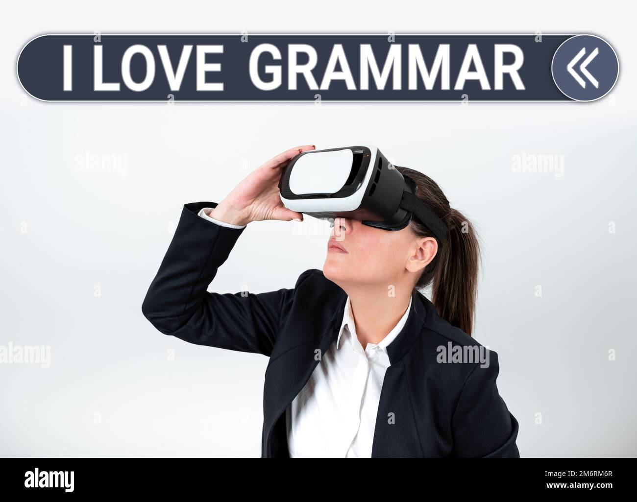 Zeichen, das die Grammatik „Ich liebe“ anzeigt. Wort für Akt der Bewunderung des Systems und der Struktur der Sprache Stockfoto