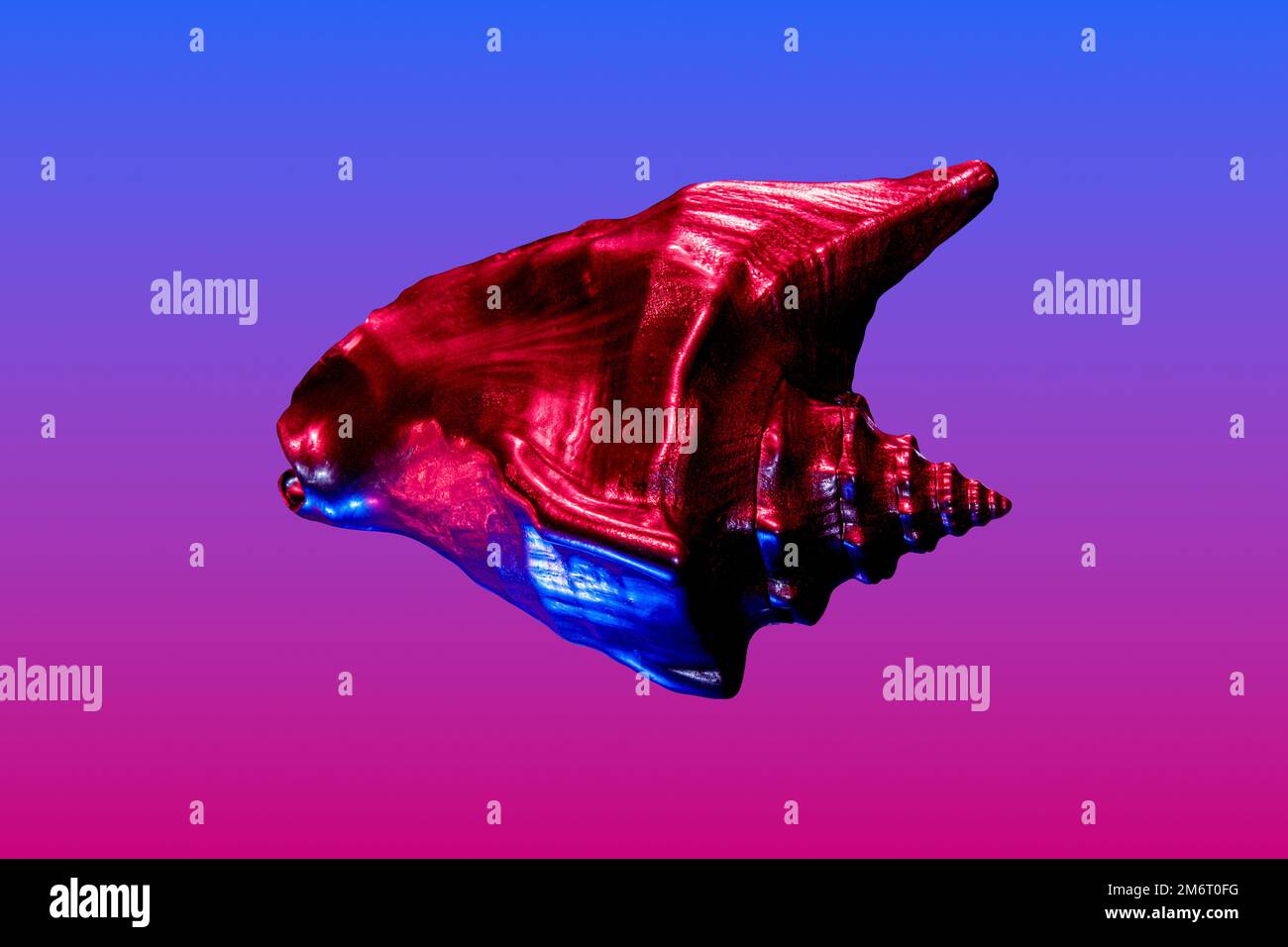 Hintergrund für zeitgenössische Kunst mit farbenfroher Muschel. Digitaler Texturhintergrund. Trendige Kunst, kreative Spaßkultur. Zeitgenössisches Neuralsystem Stockfoto