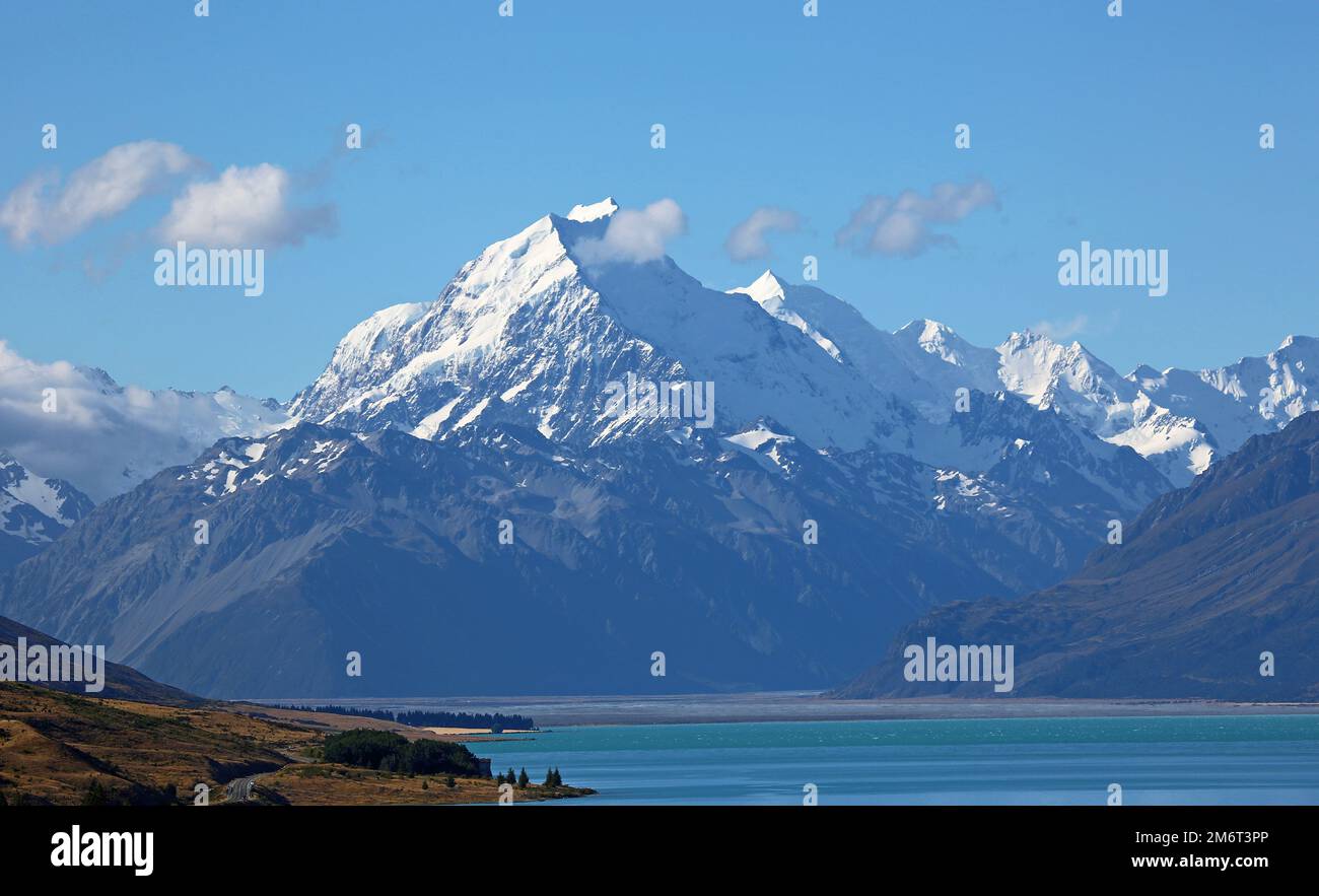 Mt Cook am Pukaki Lake – Mt Cook National Park, Neuseeland Stockfoto