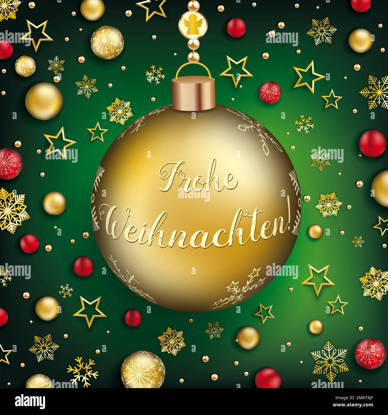 Weihnachtlich Goldene Schneeflocken-Kugel Frohe Weihnachtliches Grünes Cover Stockfoto