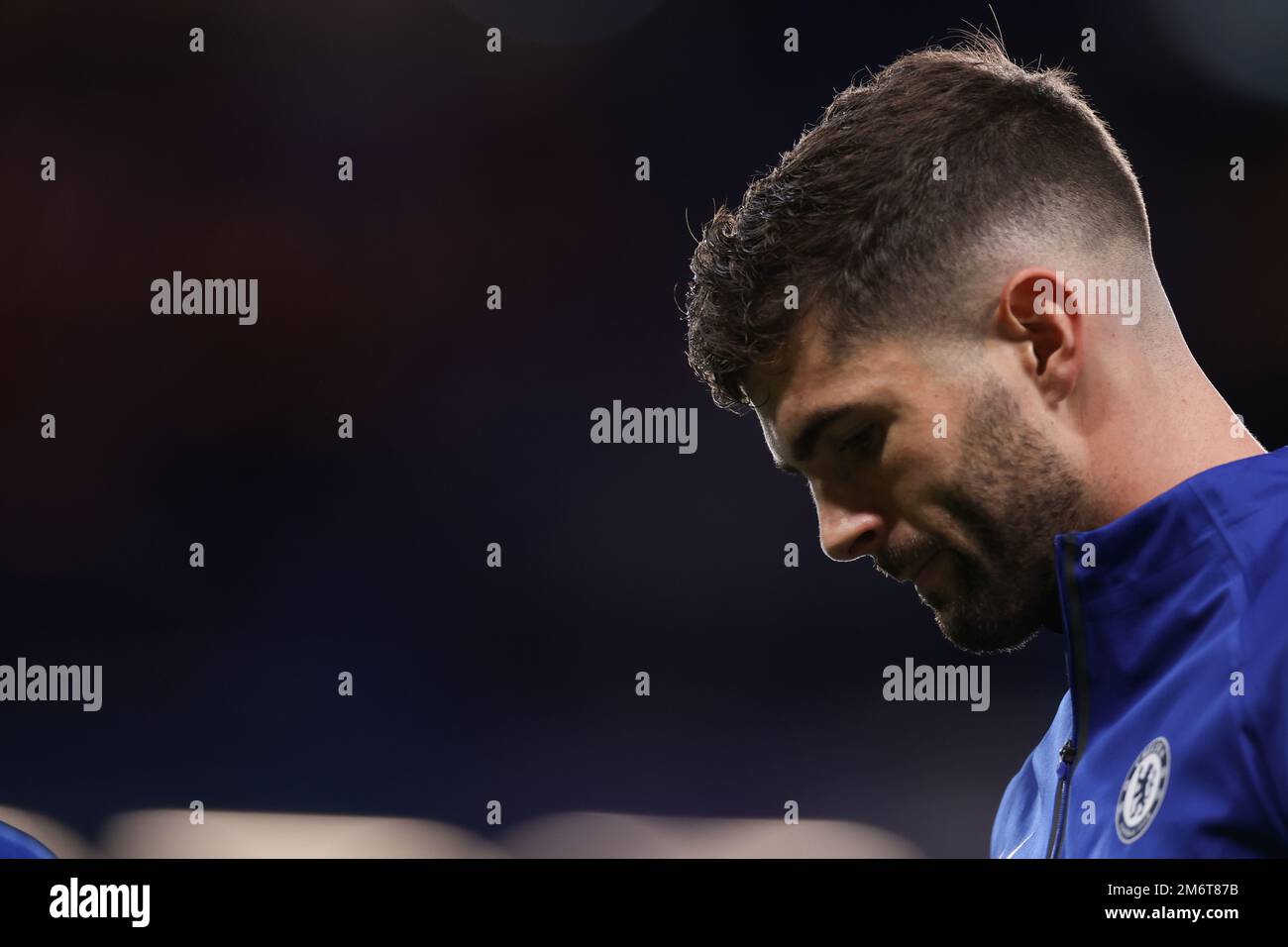 5. Januar 2023; Stamford Bridge, Chelsea, London, England: Premier League Football, Chelsea gegen Manchester City; Christian Pulisic of Chelsea während des Warm-Up Stockfoto