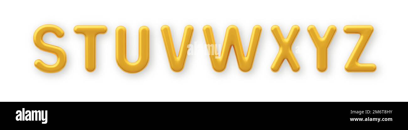 3D goldene Großbuchstaben S, T, U, V, W, X, Y und Z auf weißem Hintergrund . Stock Vektor