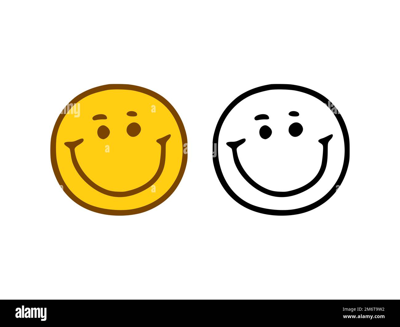 Happy Face Emoticon im Doodle-Stil isoliert auf weißem Hintergrund Stockfoto