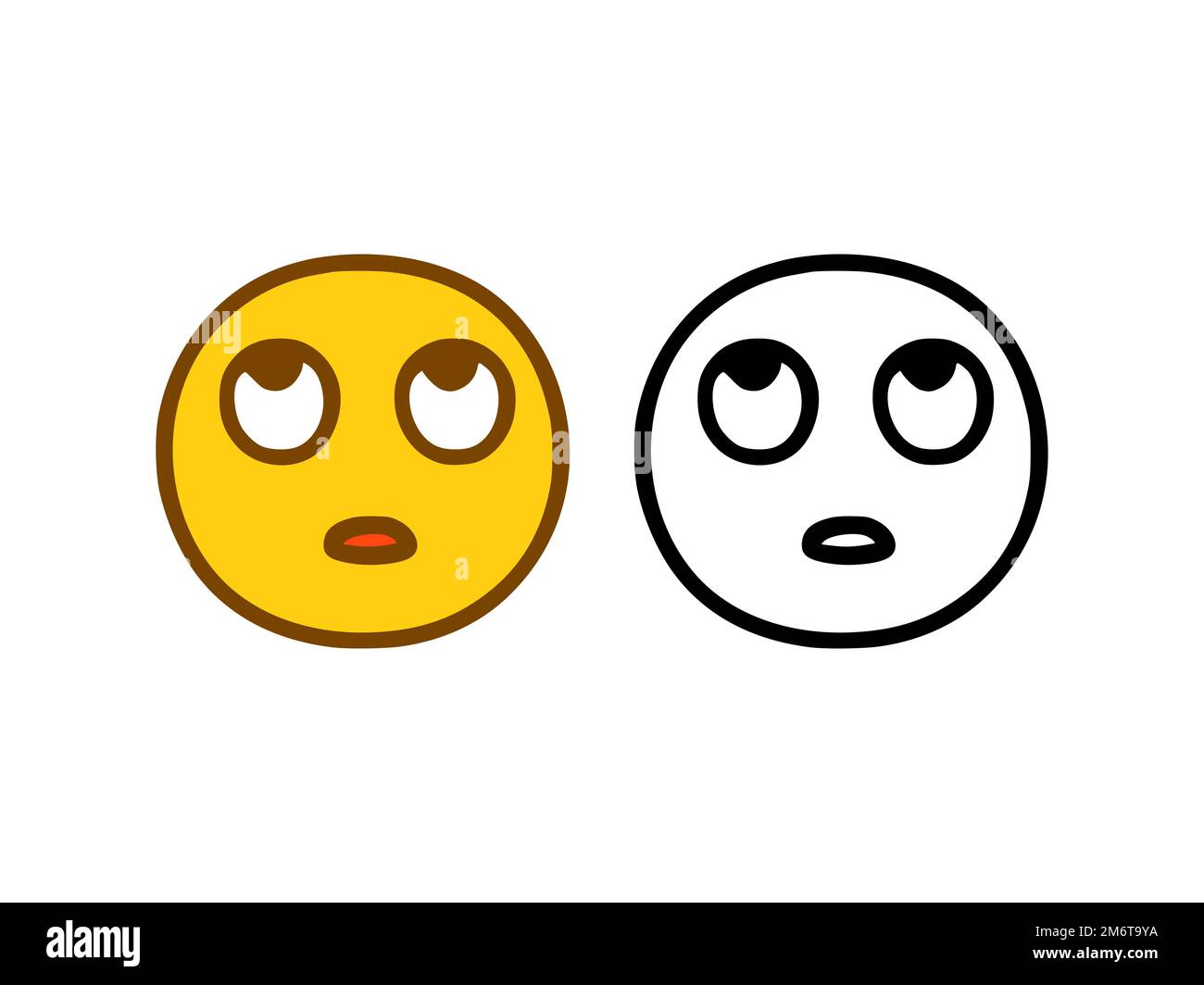 Traurige nachdenkliche Emoticon im Doodle-Stil isoliert auf weißem Hintergrund Stockfoto