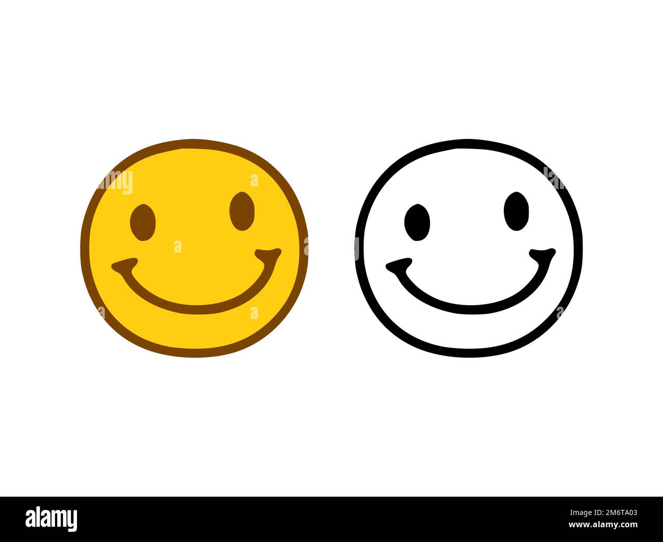 Happy Face Emoticon im Doodle-Stil isoliert auf weißem Hintergrund Stockfoto