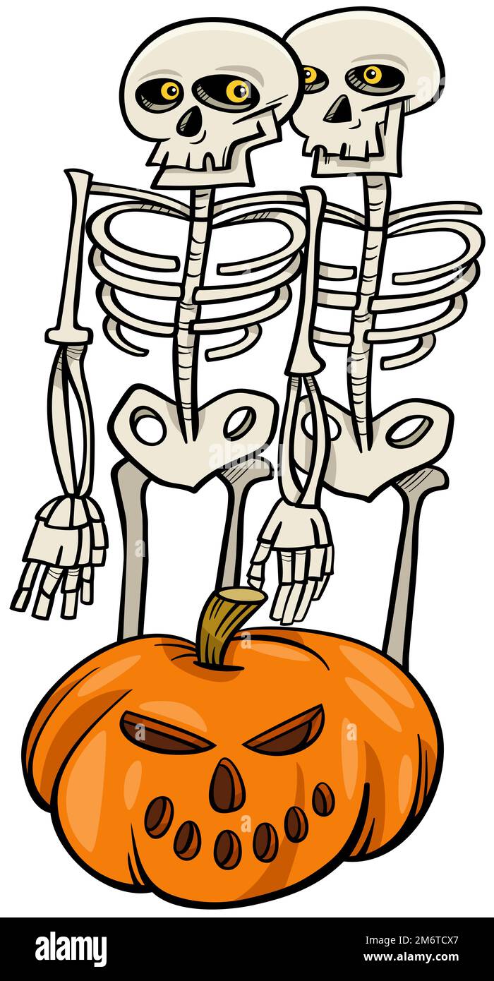 Zeichentrickfiguren mit Halloween-Kürbis Stockfoto