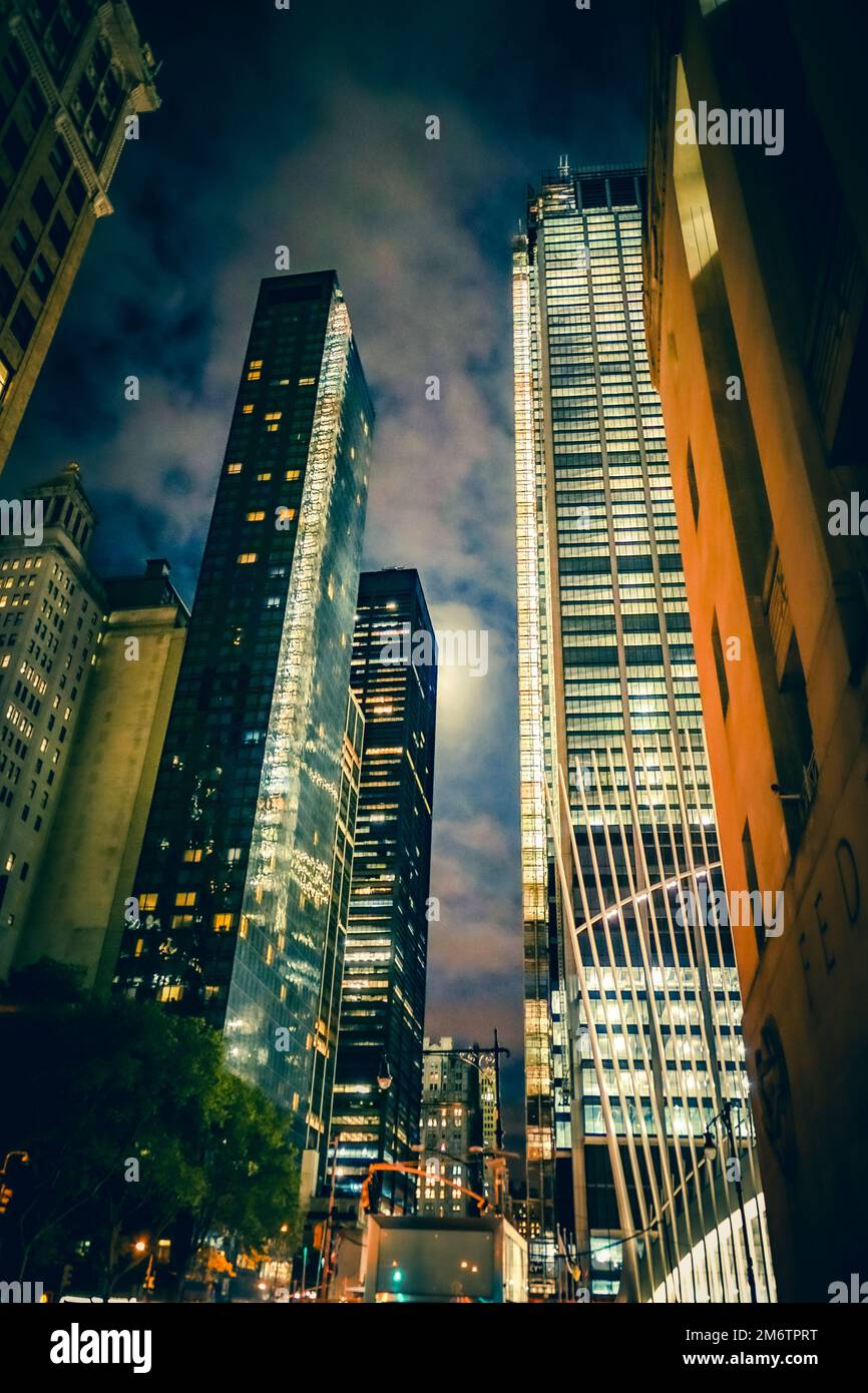 Nachtsicht auf die Stadt New York Stockfoto