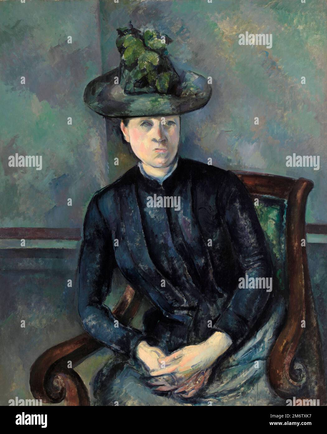Femme au Chapeau Vert (Frau mit grünem Hut, Madame Cézanne), gemalt vom französischen Impressionisten Paul Cézanne in Stockfoto