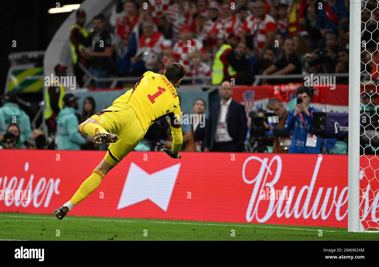 Thibaut COURTOIS in Aktion während des Gruppenspiels der FIFA-Weltmeisterschaft 2022 zwischen Kroatien und Belgien, Ahmad bin Ali Stadium, Doha, 01/12/2022 mit: Thibaut COURTOIS, wo: Doha, Katar, wenn: 01. Dezember 2022 Guthaben: Anthony Stanley/WENN Stockfoto