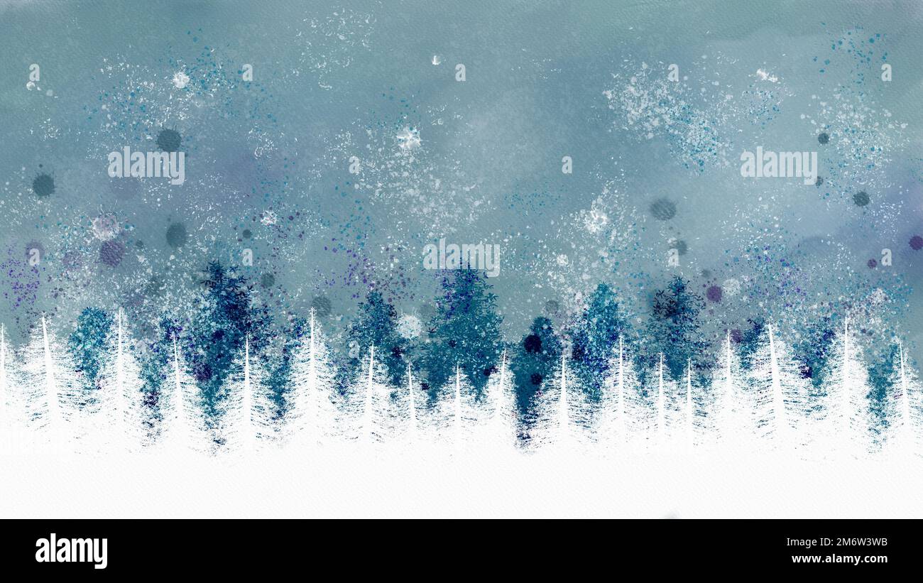 Winterwald mit Bäumen Stockfoto