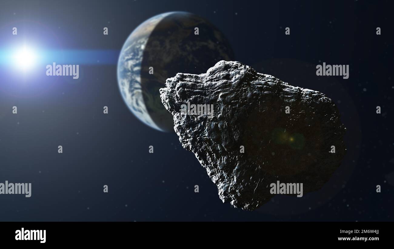 Großer Asteroid nahe Planet Erde Stockfoto