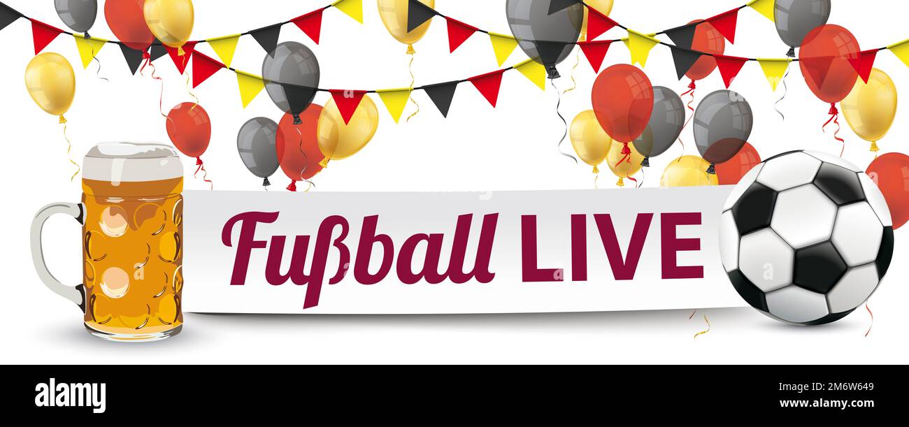 Banner Banner Ballons Deutschland Live Fußball Bierbecher Stockfoto