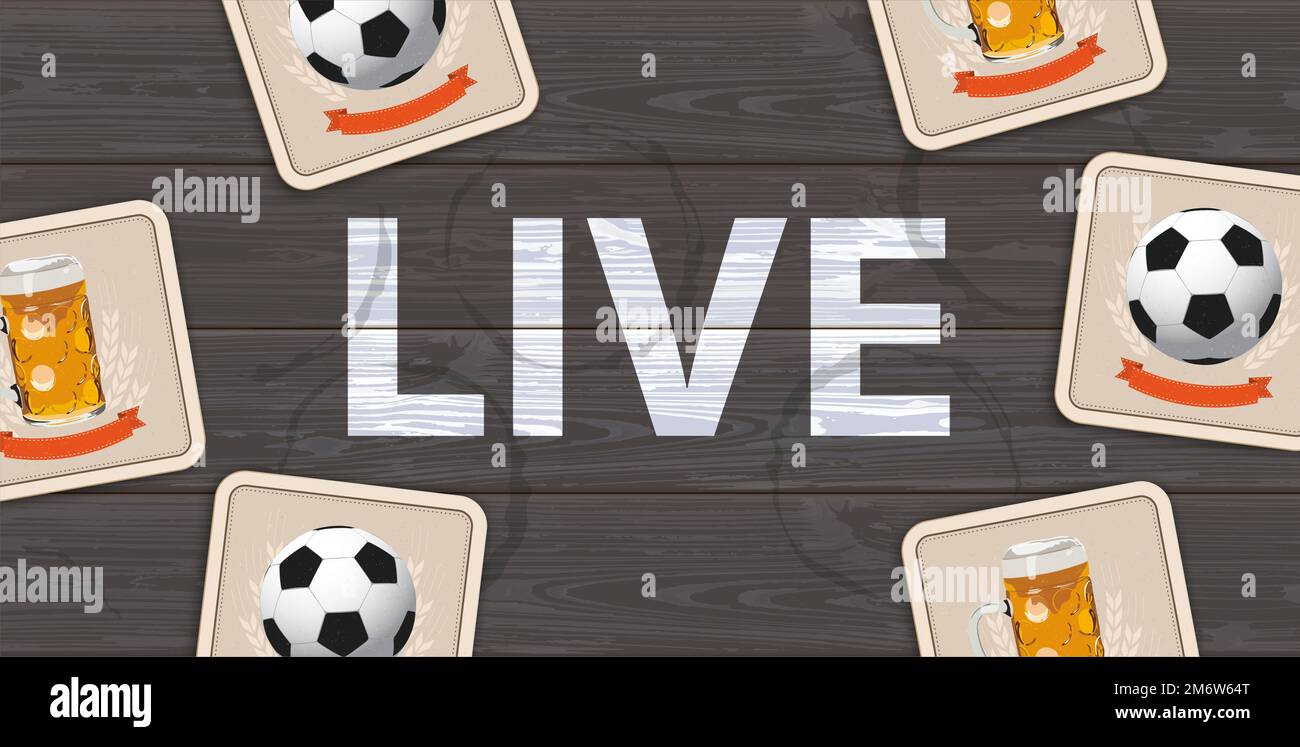 Dark Wood Live Beer Coasters Classic Footballs Centre Stockfoto