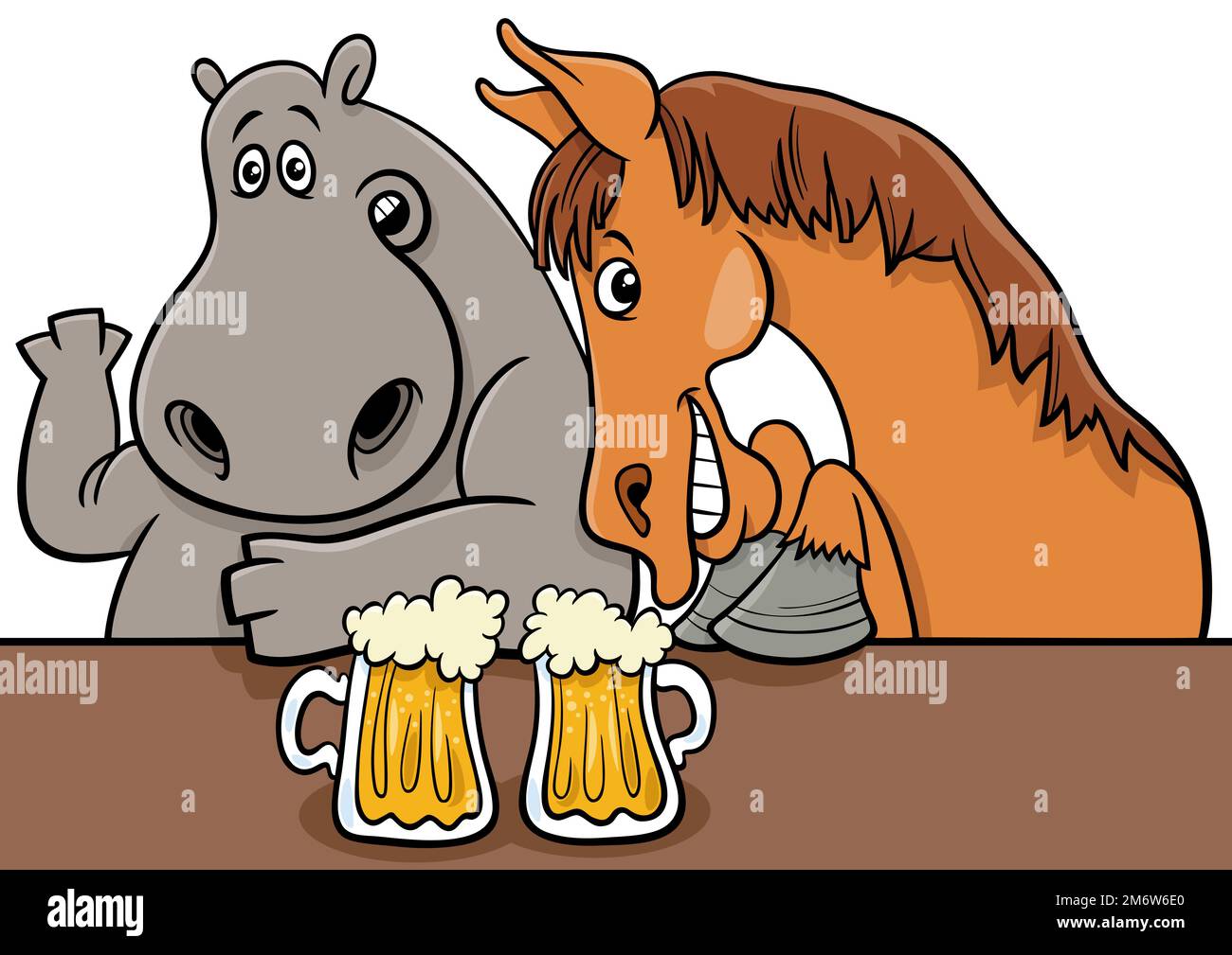 Cartoon-Nilpferd und Pferdekomiker in der Bar Stockfoto