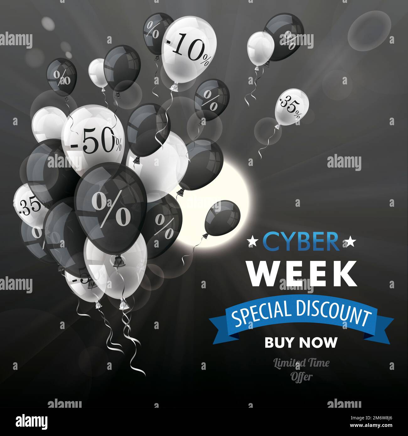 Black Sky Discount Ballons Bunch Sun Cyber Week Stockfoto