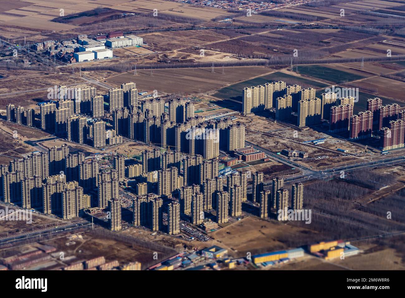 Peking, China im Wohngebiet, das von einem Flugzeug aus sichtbar ist Stockfoto